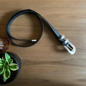 Black Belt with Silver Cowboy Western Buckle